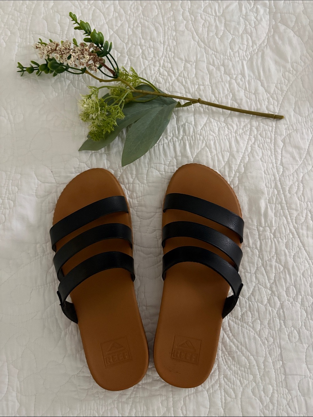 Reef Women's Black Triple-Strap Slide Sandals